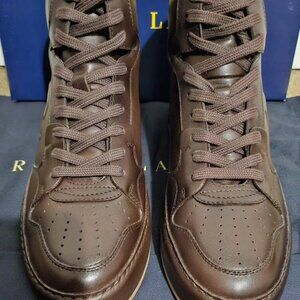NEW Polo Ralph Lauren Purple Label Jaemyn Brown Leather High Top Sneaker Shoes